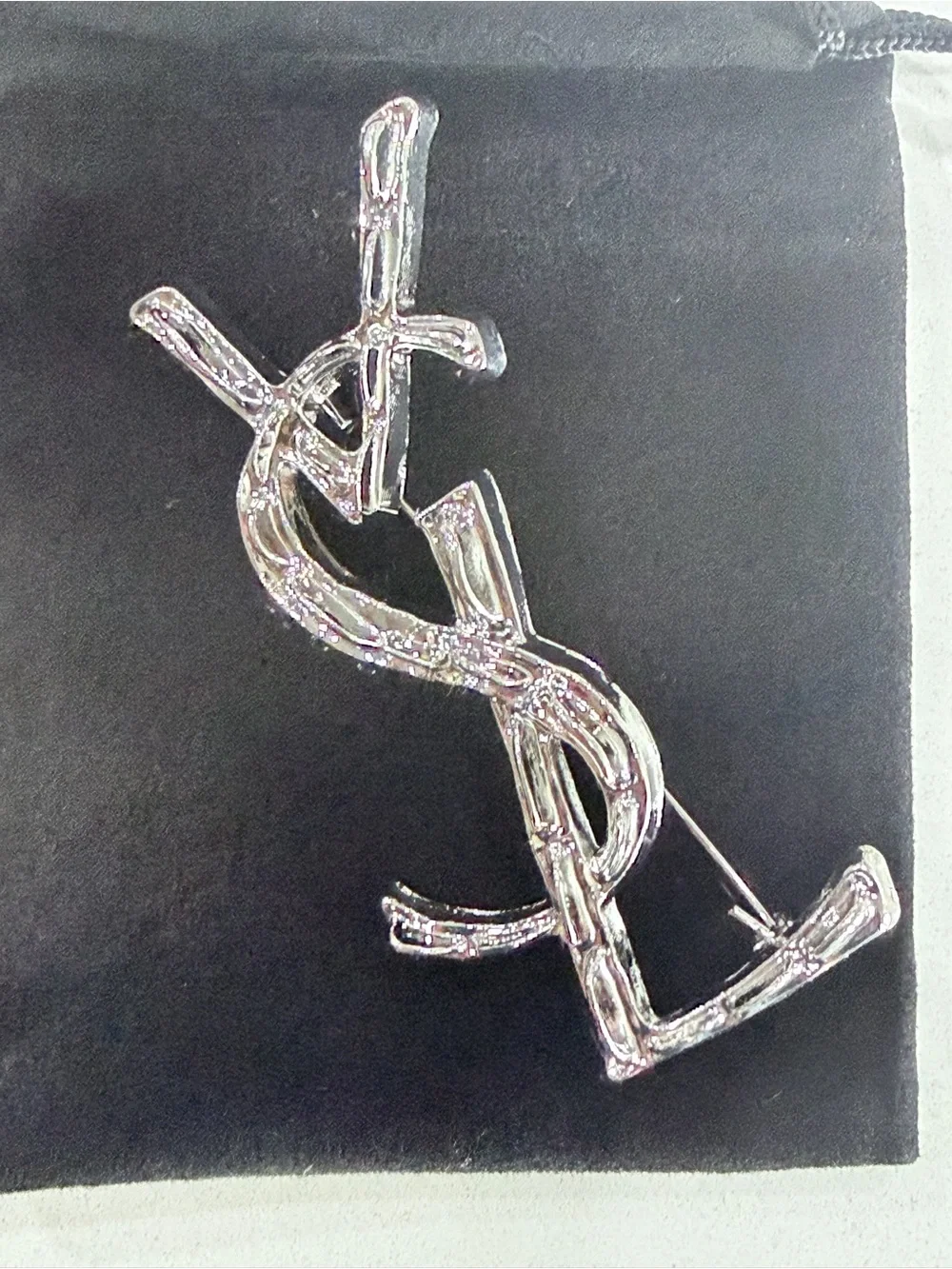 Source Unknown Silver-Tone YSL Monogram Brooch